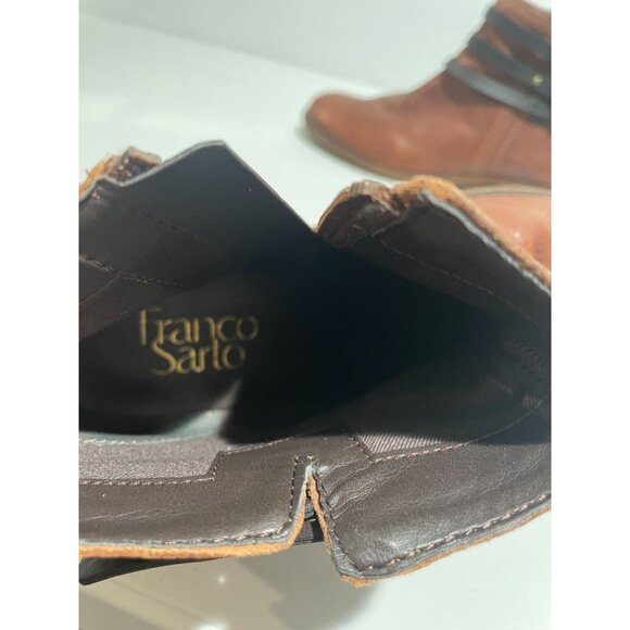 Franco Sarto Womens Brown Ankle Boots With Black Strap & Gold Zipper Size 6M - Picture 8 of 16